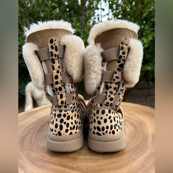 SKECHERS Mark Nason Cow Hair Shearling Leopard Print Pull On Boots Size 6 - Picture 5 of 6
